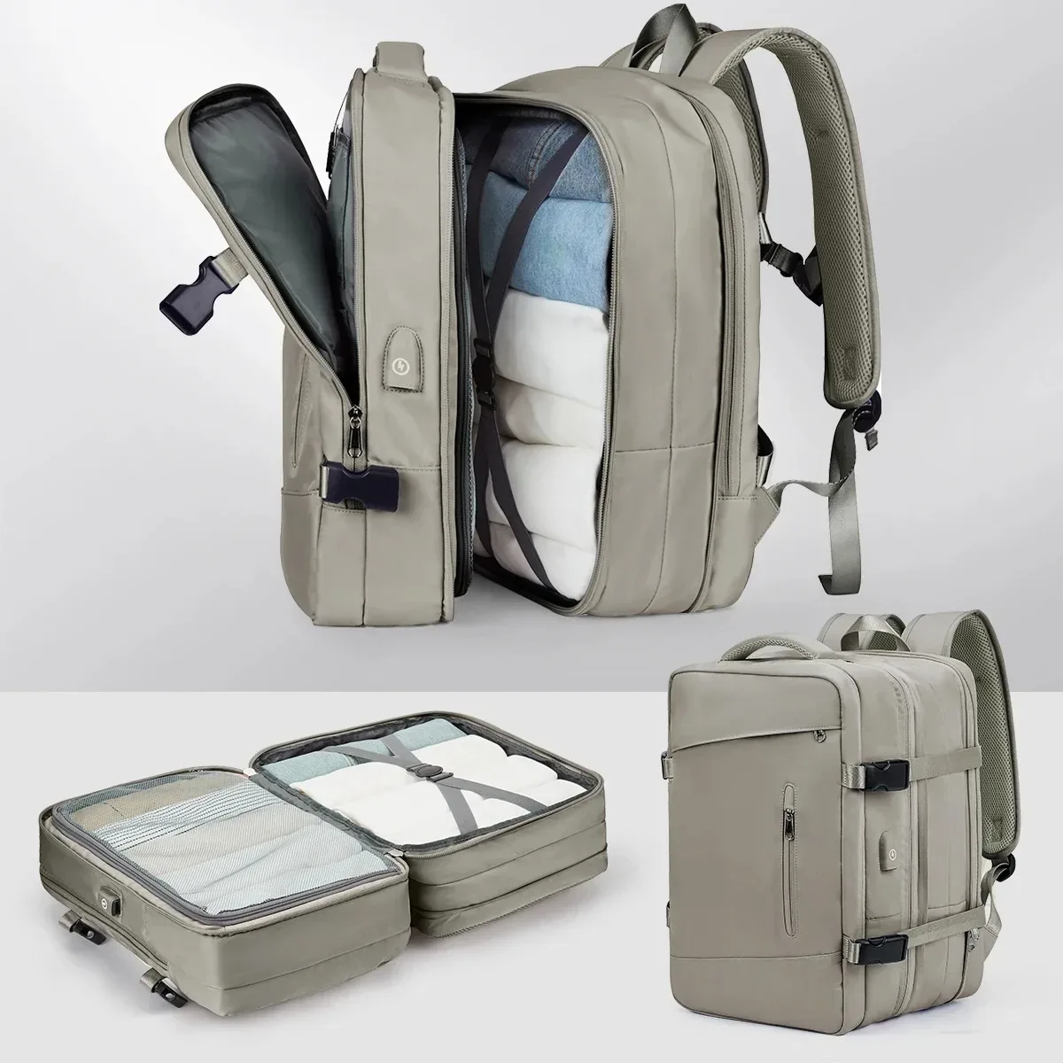 sac à dos de voyage imperméable de grande capacité avec compartiment à chaussures indépendant, rangement multi-compartiments et multi-couches, minimaliste a