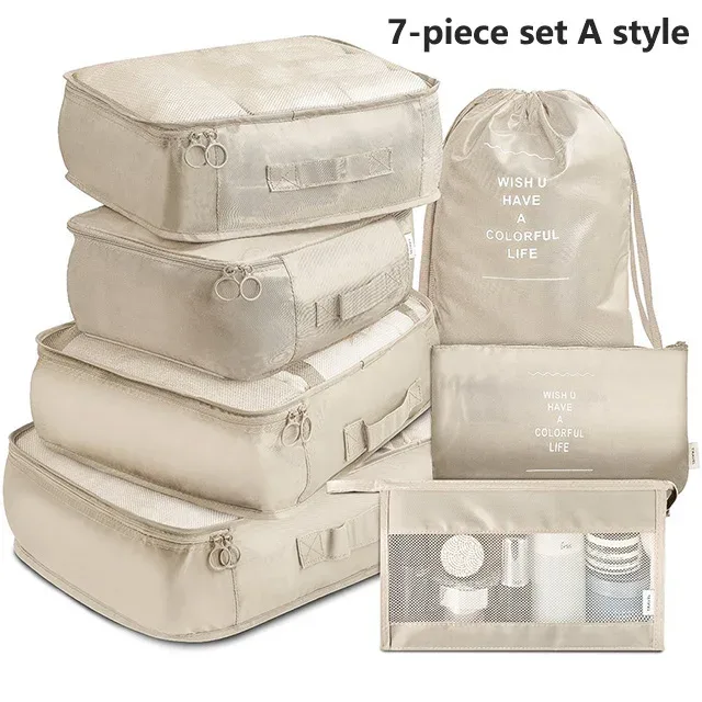 sacs de rangement pour organisateur de voyage, 7 pièces, cube de garde-robe, valise, ensemble de cubes d'emballage, bagages, vêtements, pochette à chaussures pliante