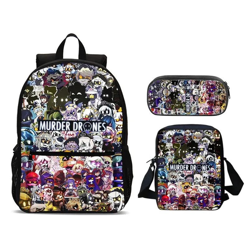 murder drones 3 pièces ensemble sac à dos 47 cm/18.5 pouces grande capacité sac à dos sac à bandoulière trousse à crayons sacs de livre pour garçons fille meilleur cadeau