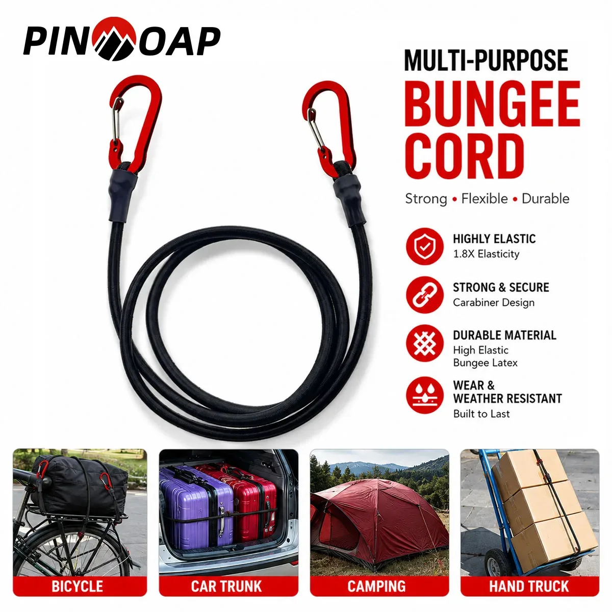 pinmoap 1pc sangle de bagage portable avec crochet, cordon de serrage élastique pour valise de voyage, chargement, camping, stockage extérieur