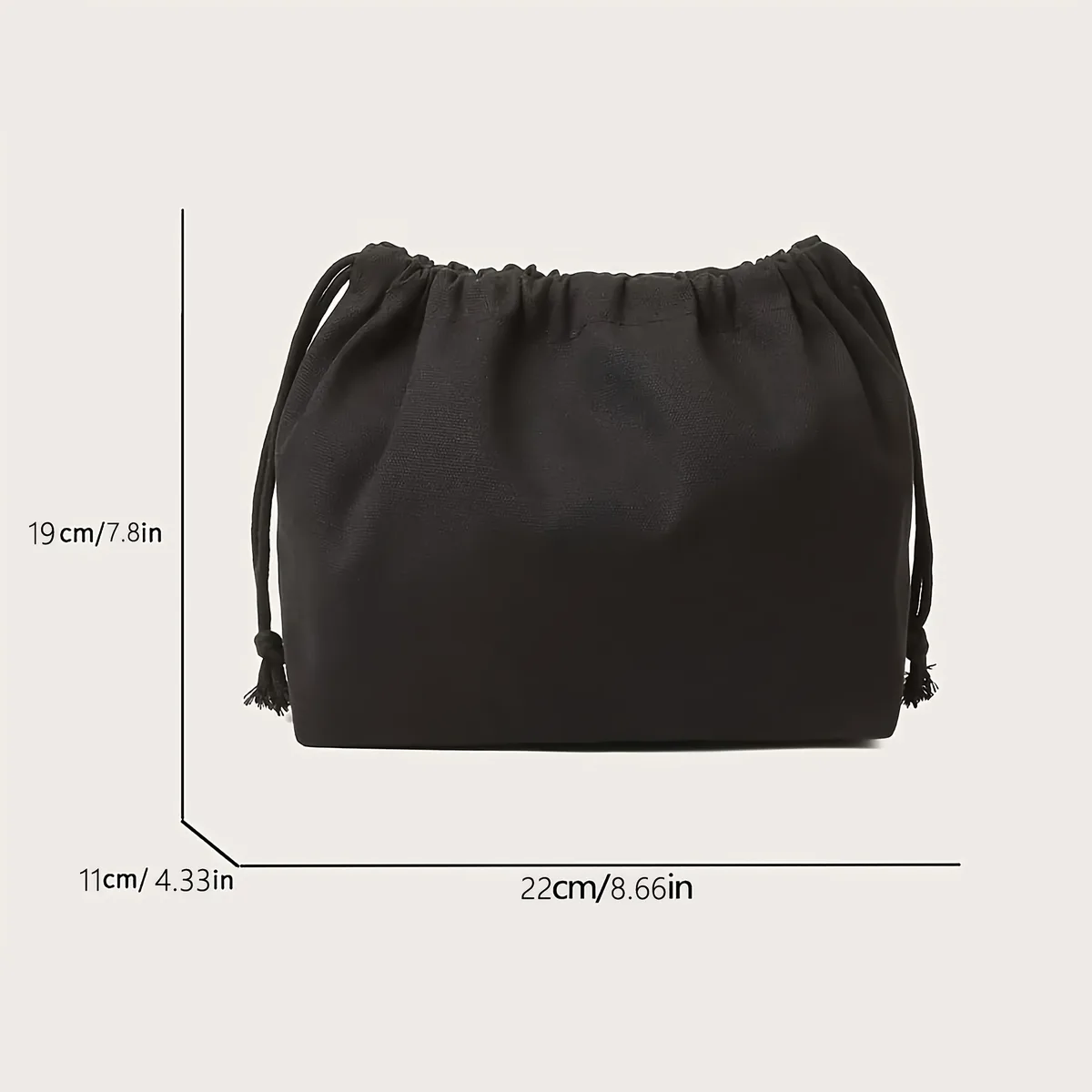 sac de rangement beige en polyester à double cordon de serrage, accessoire décontracté et organisateur de cosmétiques avec fermeture sécurisée pour l'organisation de la maison
