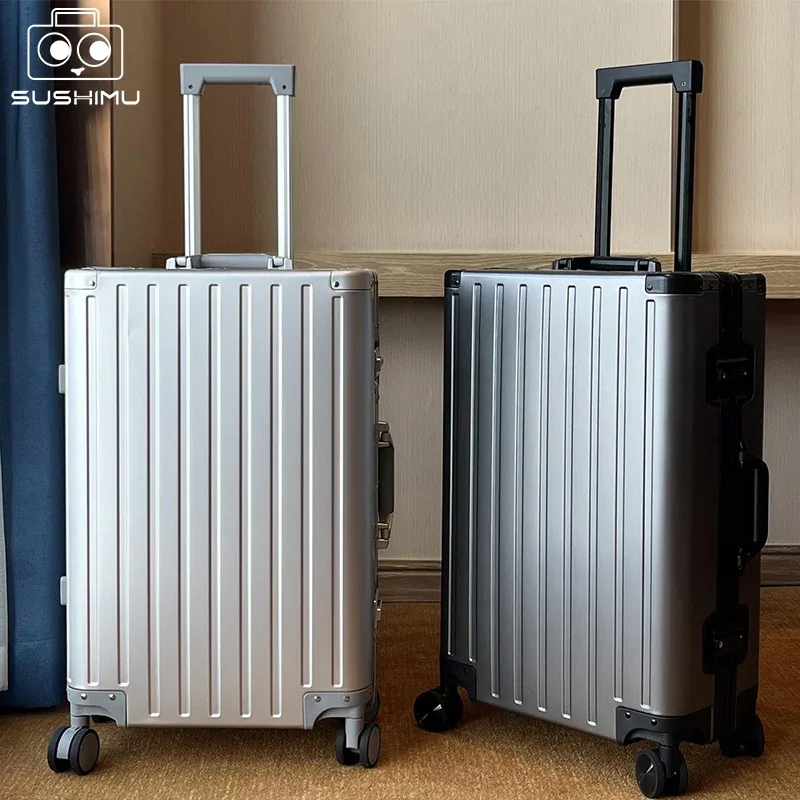 valise en alliage d'aluminium et de magnésium pour hommes et femmes, étui à roulettes expressément encadré en aluminium, voyage d'embarquement en métal, 24 po, 20 po