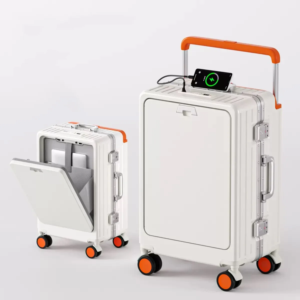 valise cabine à ouverture frontale avec roues pivotantes, port de charge, cadre en aluminium et poignée à code, idéale pour l'embarquement en avion