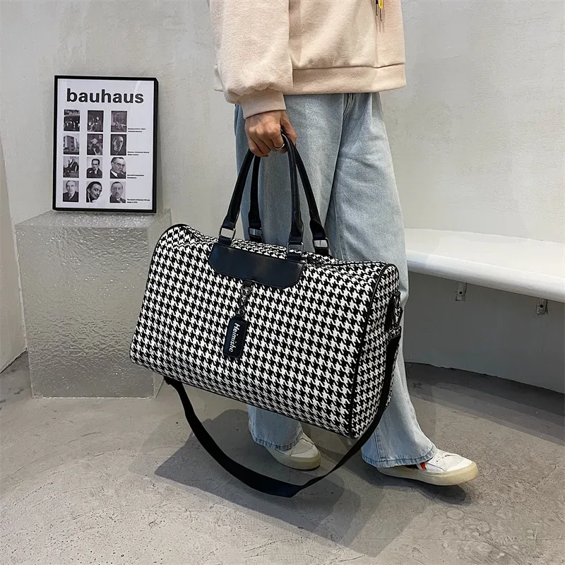 sac de voyage pied-de-poule pour femme, grand sac de sport, sac de sport, sac à main de week-end, sacs à bandoulière initiés, cubes d'emballage, fourre-tout