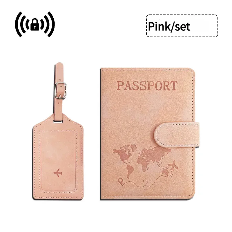 essentiels de voyage : porte-passeport à blocage rfid + ensemble d'étiquettes de bagage en cuir