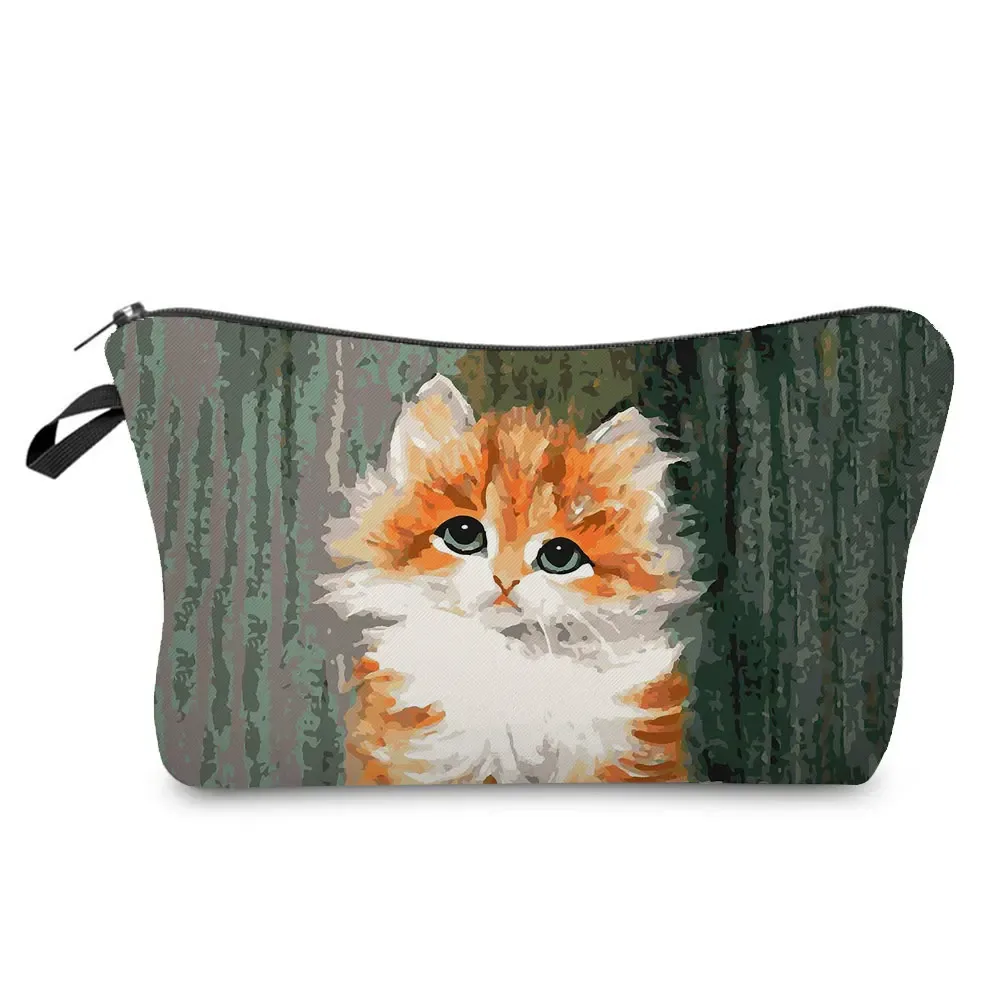 trousse à cosmétiques avec imprimé chat animal de dessin animé 3d pour femme, mini trousse de maquillage décontractée, étui à crayons personnalisé, extérieur, plage, voyage, mignon