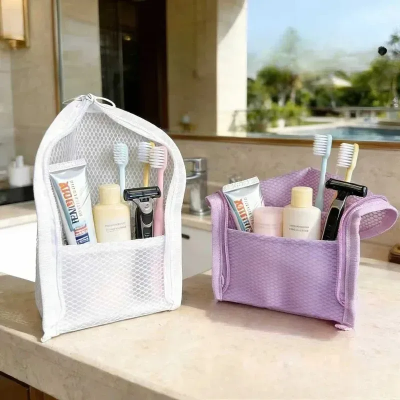 trousse de toilette en maille sur pied pour femmes, organisateur de maquillage portable, étui de voyage imperméable pour brosse à dents, pochette de beauté