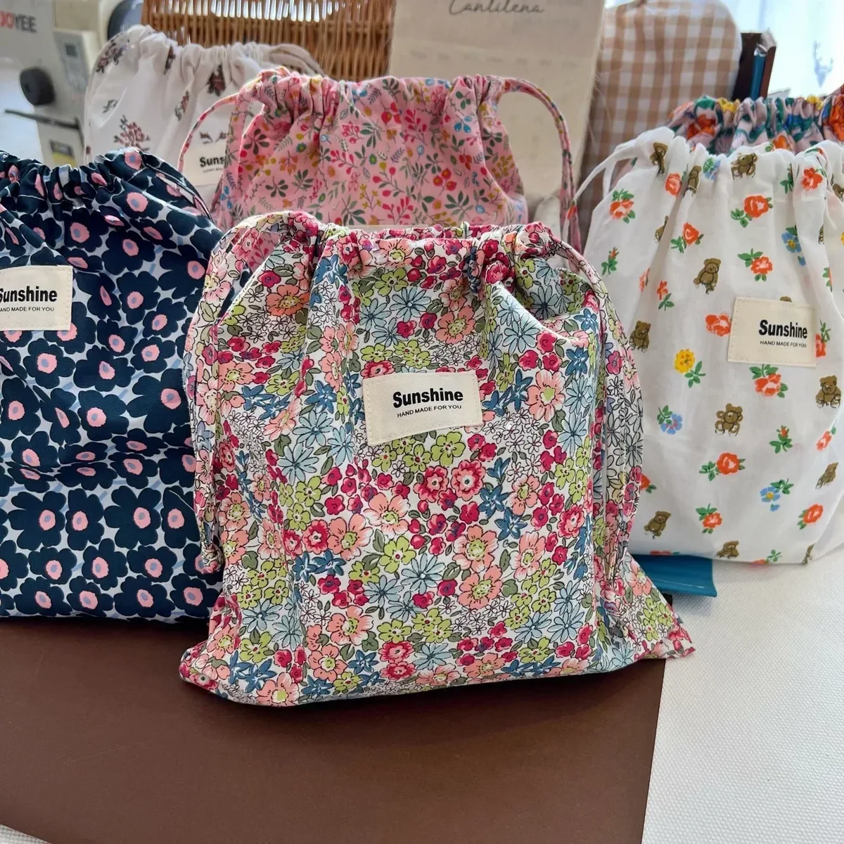 sac de rangement de voyage à proximité extérieure, sac de rangement classé, sacs à cosmétiques à fleurs imprimées, paquet de poche en ficelle de coton