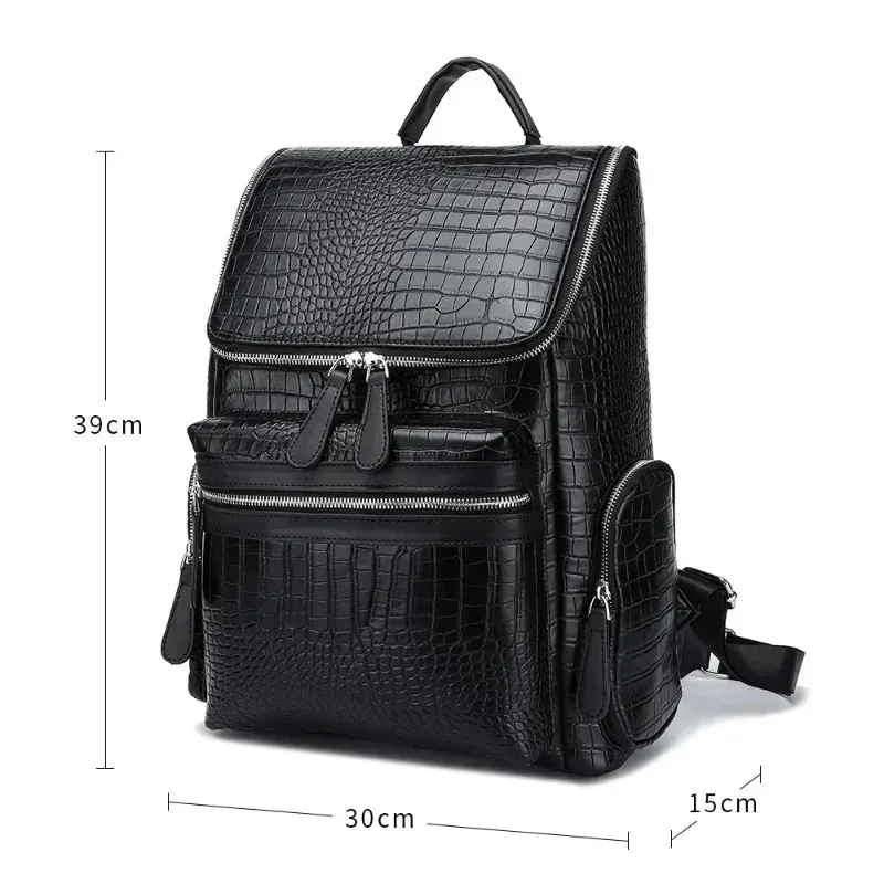 sac à dos de luxe pour homme, sacoche d'affaires pour ordinateur portable, sac à dos de voyage en cuir d'alligator tendance, grande capacité, cartable pour homme