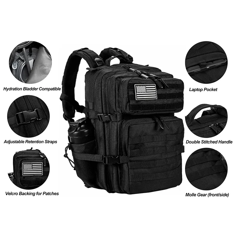 lhi 45l/35l/25l sac à dos tactique pour hommes et femmes étanche athlète salle de sport sac de plein air voyage randonnée sac à dos avec porte-bouteille