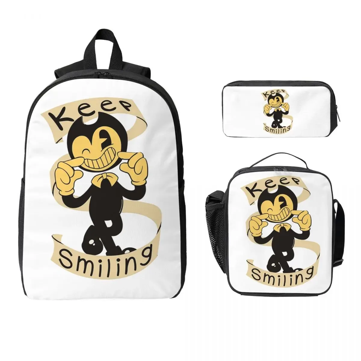 sac à dos bendy-ink-machine, sac à livres pour étudiants, sac d'école, sacs à bandoulière pour ordinateur, 3 sacs à déjeuner isothermes, trousse à crayons