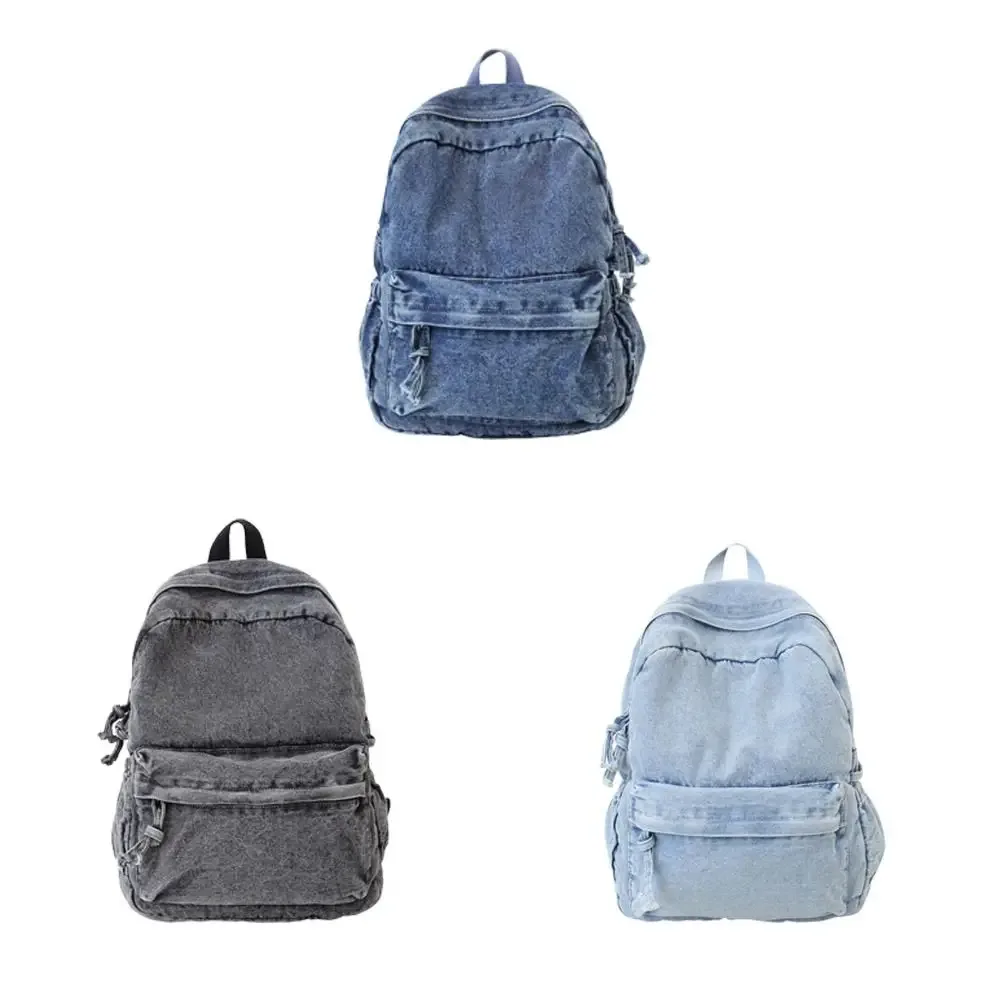 sac à dos en jean portable y2k, style streetwear, grande capacité, sac à main vintage, sac de shopping de style japonais, sac bandoulière uni pour fille