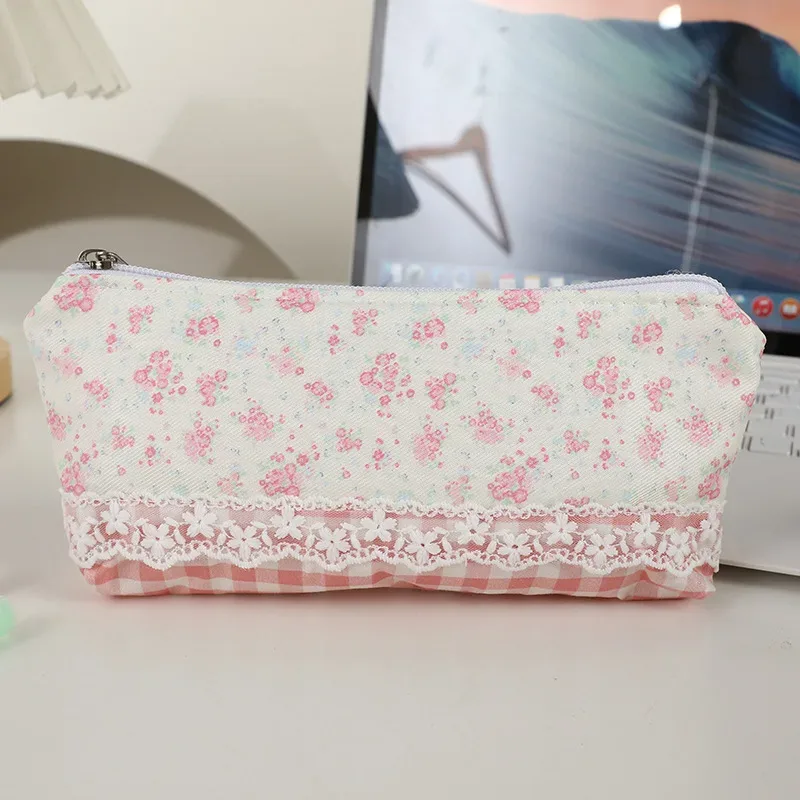 sac à cosmétiques en dentelle de haute qualité, sac à stylos design floral, sac de papeterie multifonctionnel de grande capacité, trousse à crayons pour étudiants