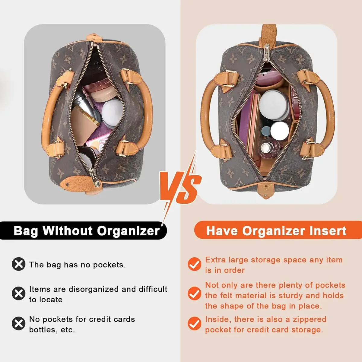 organisateur de sac à main à rabat en feutre pour lv speedy 25 30 35, sac intérieur de maquillage, sac à main de voyage, fourre-tout de rangement, accessoires