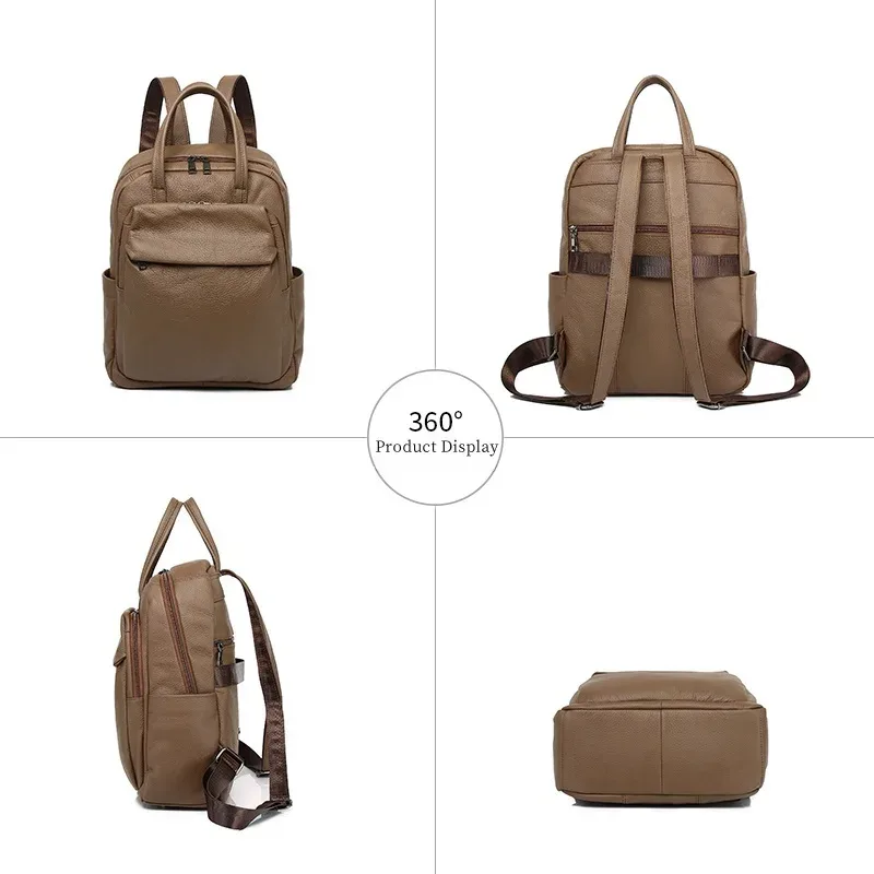 sac à dos en cuir véritable, adapté aux femmes et aux hommes, multifonctionnel et de grande capacité, peut être placé sur une valise cadeau