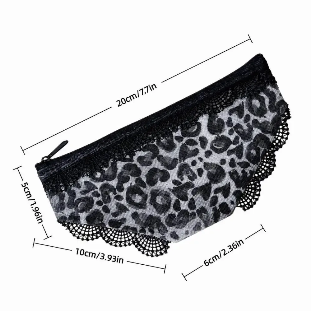 pochette de maquillage chic en forme de culotte à imprimé léopard, avec fermeture éclair, sac cosmétique portable en maille, pochette de rangement transparente ornée de dentelle, idéale pour les voyages.