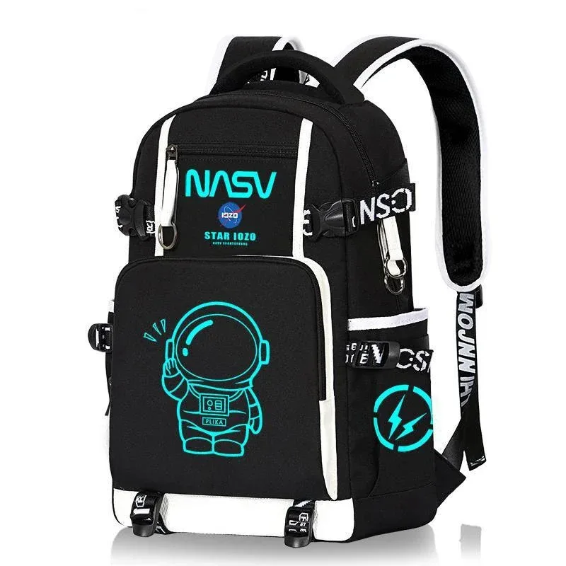 sac à dos d'étudiant spaceman imprimé fluorescent, sac à dos imperméable en tissu oxford avec bandoulière souple, sac de grande capacité à la mode