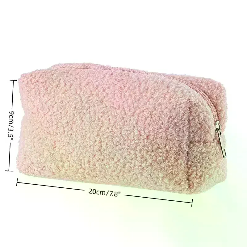 sac de maquillage en peluche mignon pour femmes, petits sacs à cosmétiques portables de voyage, trousse de toilette à fermeture éclair de couleur unie, pochette de lavage, sacs de rangement