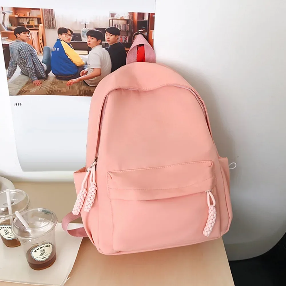sac à bandoulière d'école en nylon portable, sac à dos réglable de grande capacité, sacs d'école de voyage de couleur unie pour étudiants adolescentes