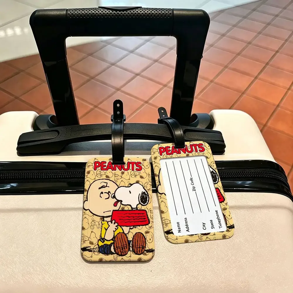 étiquette de bagage en pvc imperméable avec motif de dessin animé classique mignon s-snoopy, porte-carte d'information, identificateur anti-perte pour valise et sac à main