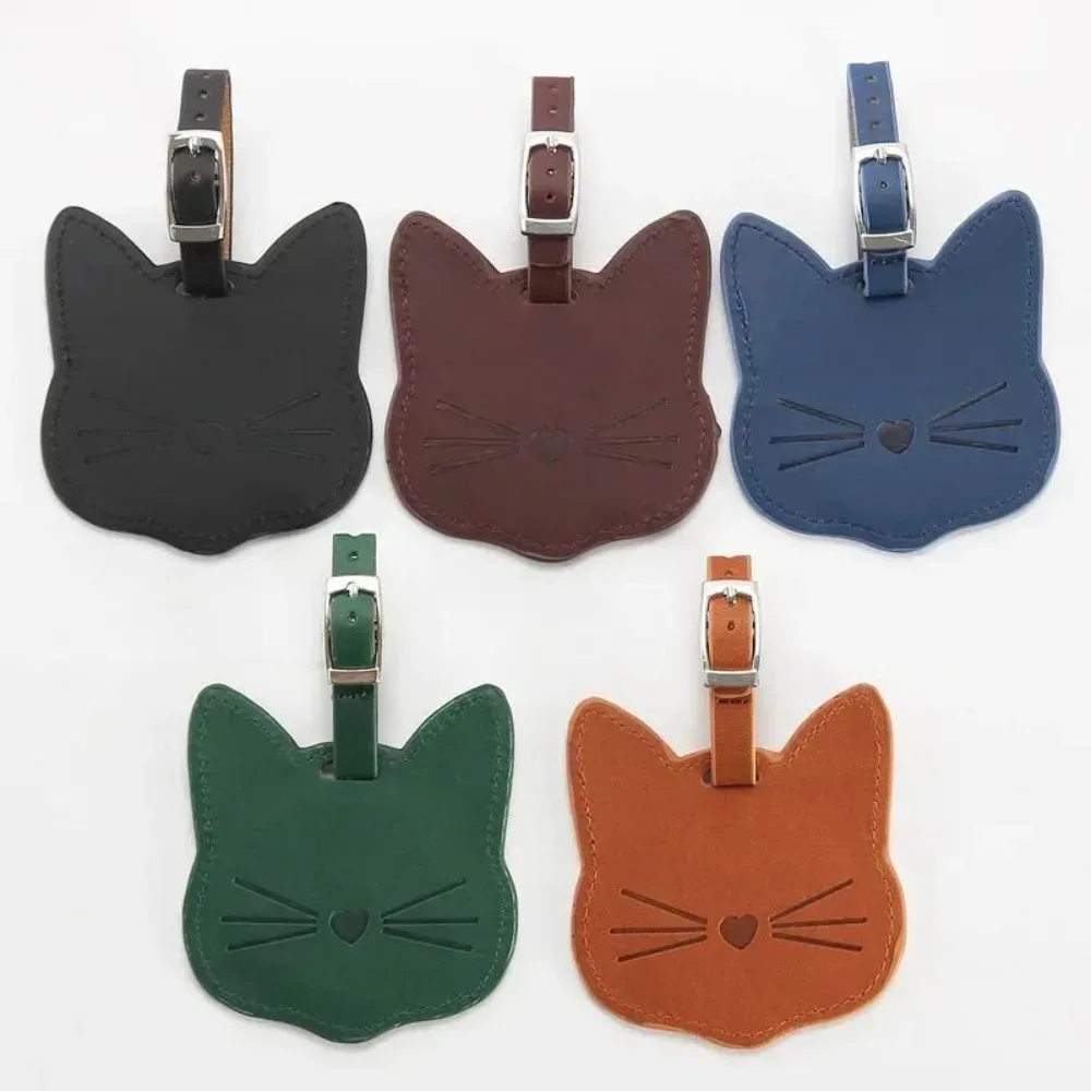 nouvelle étiquette de bagage en cuir, porte-adresse d'identification de valise, étiquette d'embarquement de bagages, étiquette portable, chat mignon, accessoires de voyage
