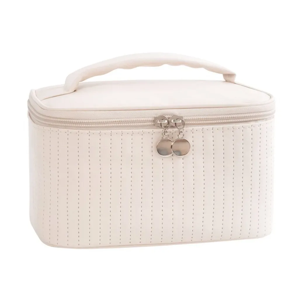sac de rangement de lavage de voyage polyvalent, grande capacité, mignon gâteau, sac à cosmétiques, couleur unie, organisateur de toilette en cuir pu pour femme