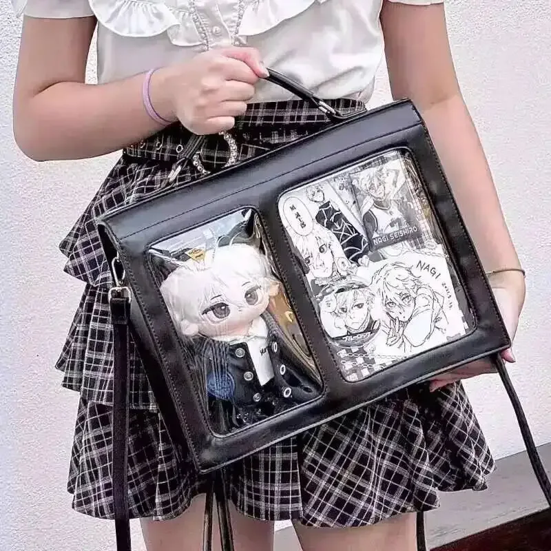 sacs à dos ita en cuir pu marron japonais transparent jk lolita, sacs de douleur, poche à rabat, sacs à bandoulière pour étudiants, sac de style preppy pour filles