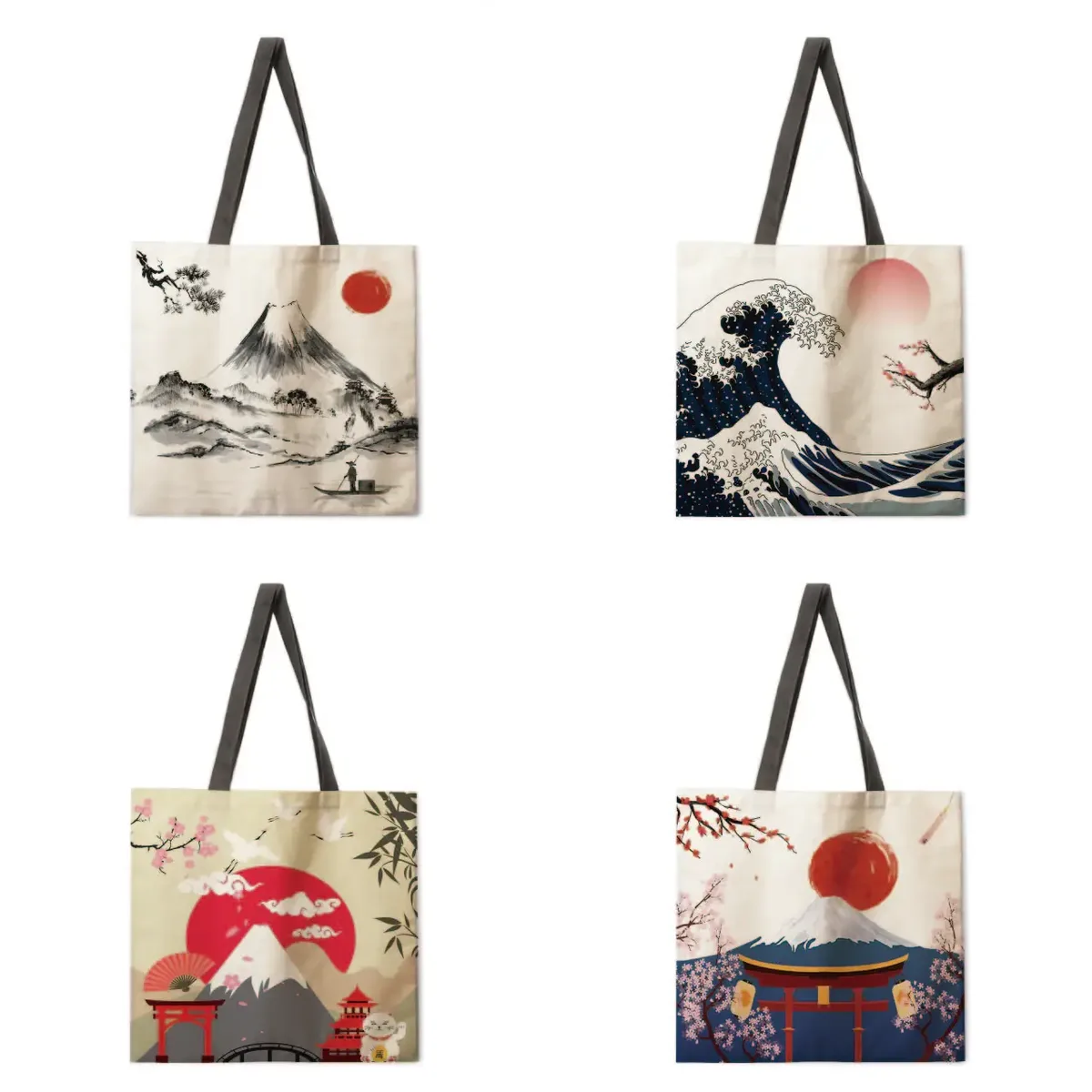 Sac fourre-tout décontracté du mont Fuji pour dames, sac à provisions pliable, sac de plage en plein air, sac initié au Japon