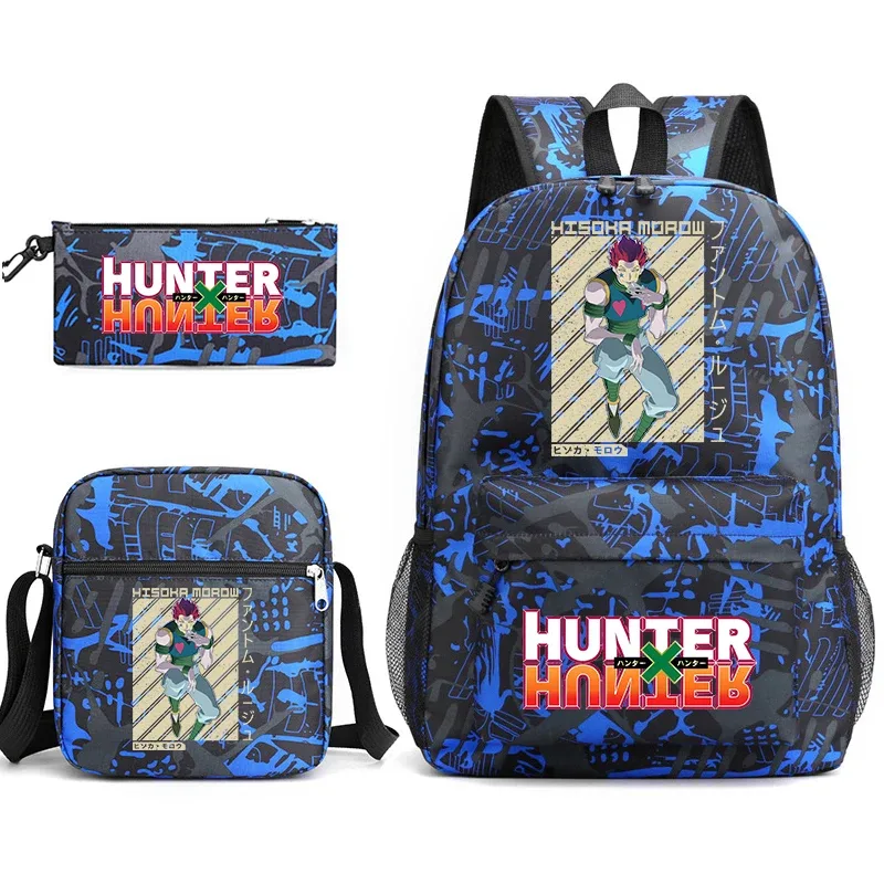 sac à dos d'étudiant imprimé hunter x hunter, sac à bandoulière décontracté, trousse à crayons, ensemble 3 en 1 pour garçons et filles, école