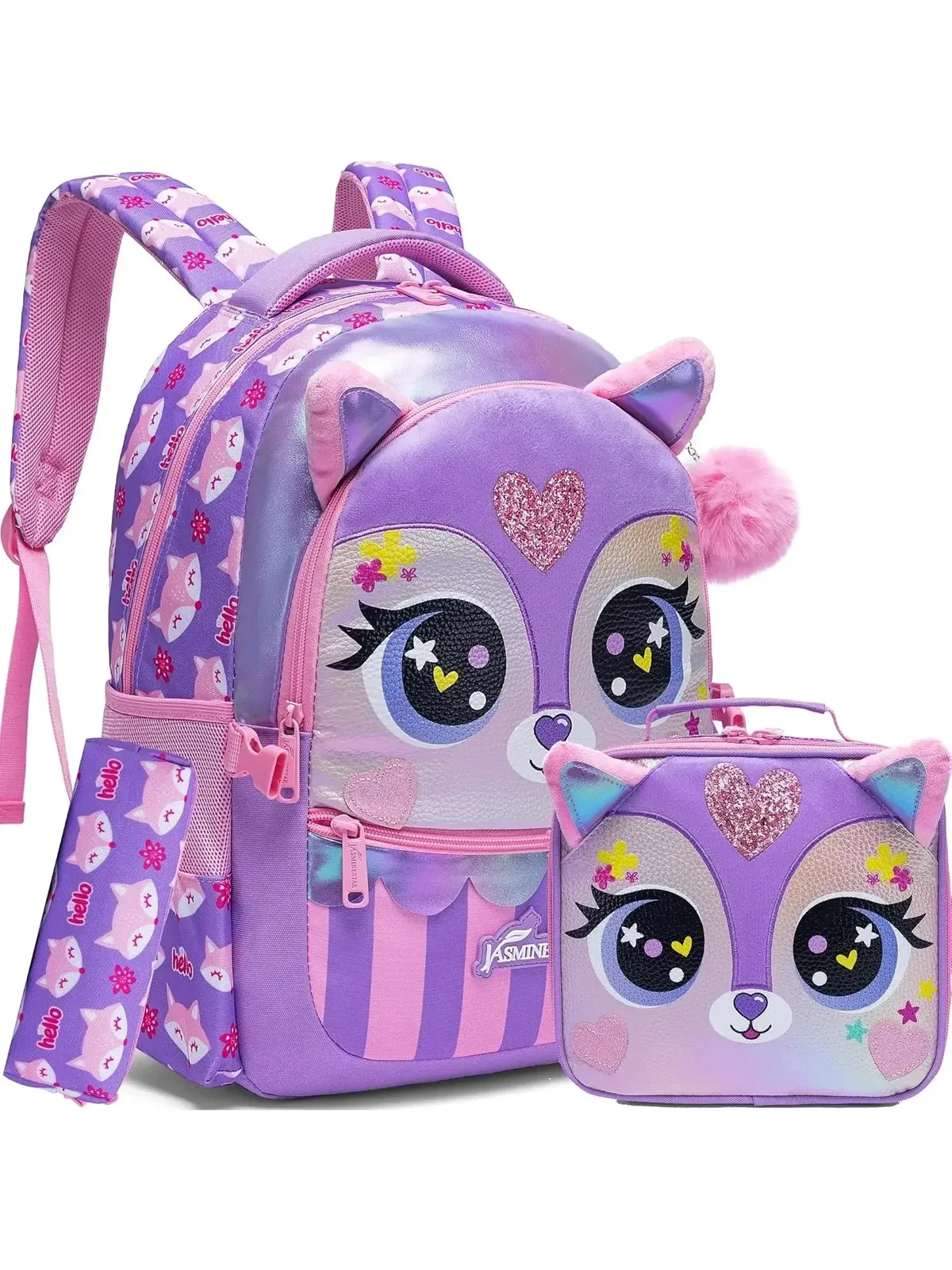 lot de 3 sacs à dos pour filles, sac d'école mignon avec boîte à lunch et trousse à crayons, sacs à dos pour enfants du primaire, sacs pour la rentrée scolaire