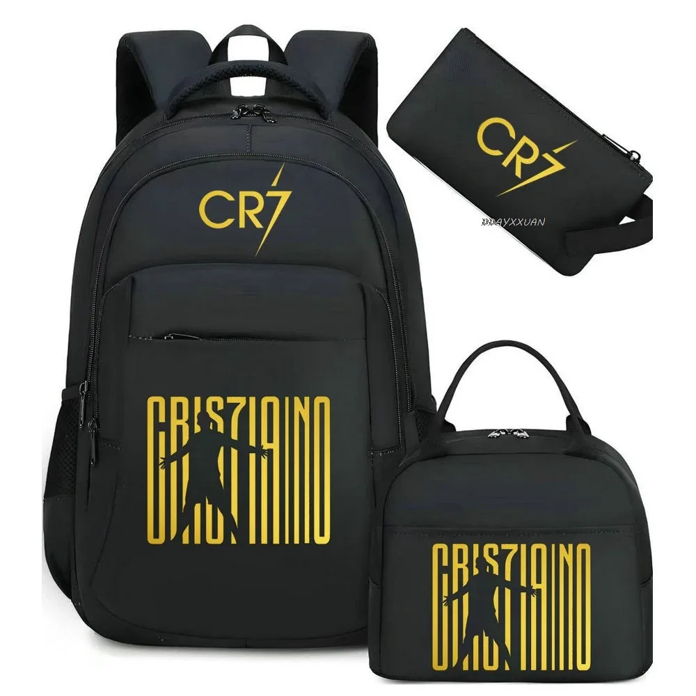 3 pièces/ensemble cr7 adolescent étudiant garçons fille enfants école livre sacs femmes hommes sac à dos adolescents cartable étudiants ordinateur portable voyage sacs à dos