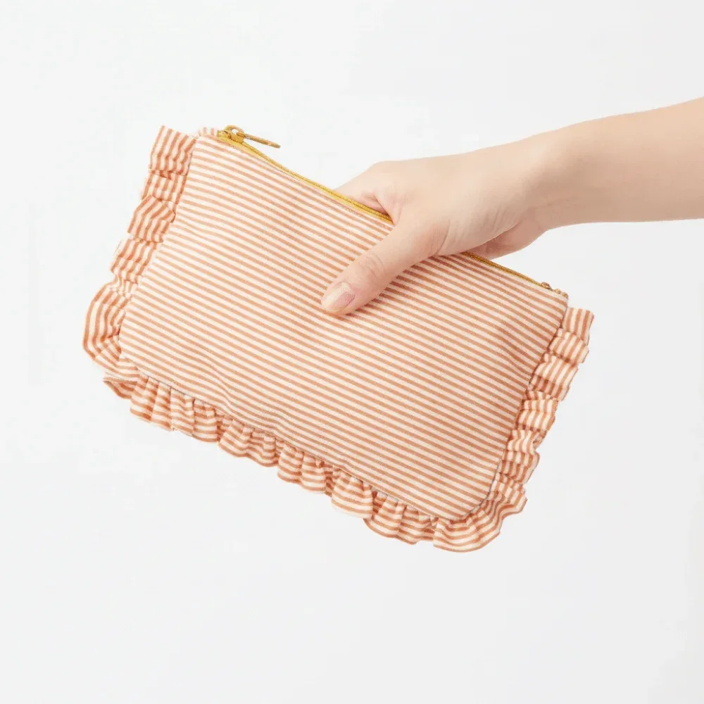 sac à cosmétiques décontracté pour femmes, motif rayé, sac à cosmétiques portable à motif rayé, fermeture éclair, organisateur de maquillage léger