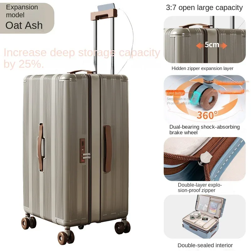 nouvelle valise extensible 2026 de 30 pouces, grande capacité, rangement profond, matériau pc, compartiment 3:7, valise cabine de 20 pouces
