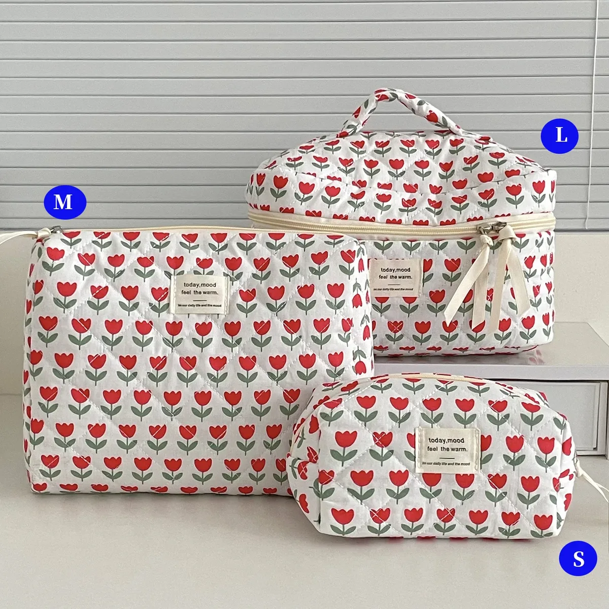 ensemble de trousses de toilette matelassées à fleurs style yt ins, en coton, pour organiser les cosmétiques, sacs de voyage pour articles de toilette, comme cadeau pour filles