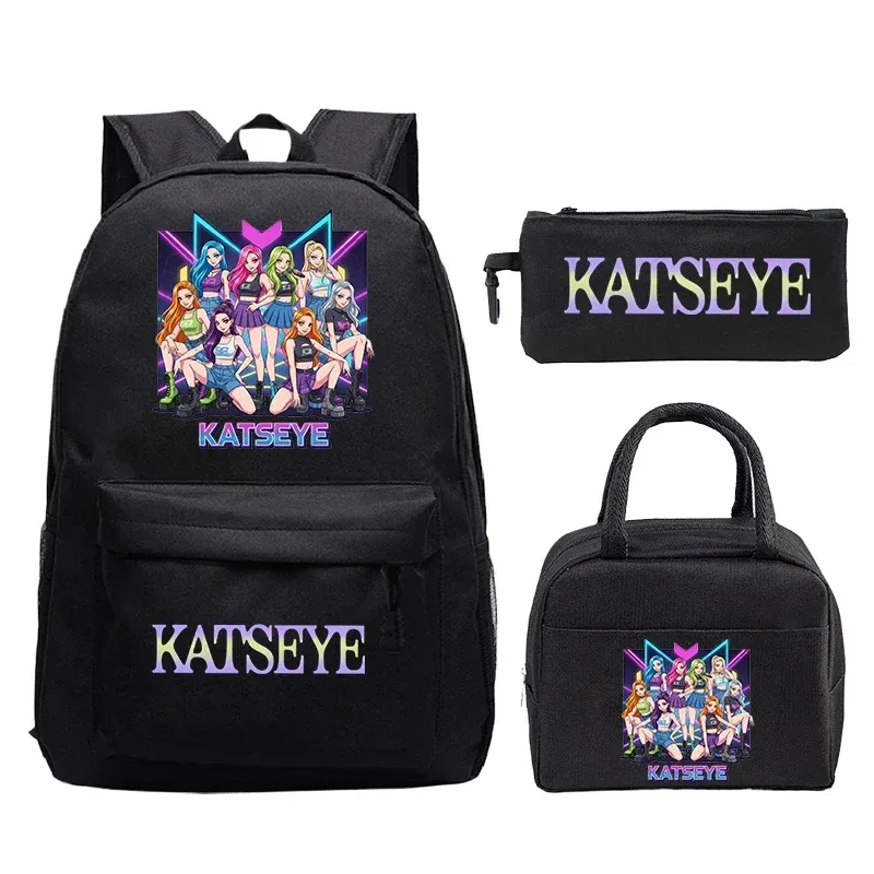 ensemble de sacs à dos katseye pour filles, sac à dos pour étudiants avec sac à déjeuner, trousse à crayons, sacs d'école, cadeaux pour enfants, mochila