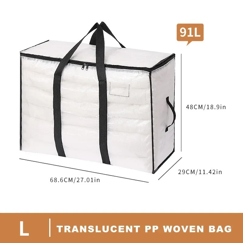 sacs de déménagement transparents très résistants, grands sacs de rangement avec fermetures éclair et poignées, organisateurs de placard pour vêtements et couvertures