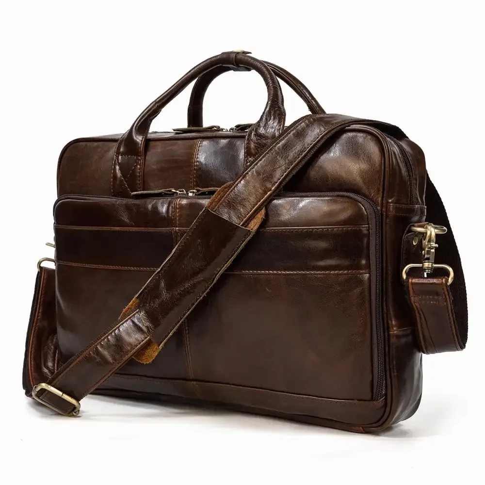porte-documents rétro pour ordinateur portable, sacs à main en cuir véritable, sac d'affaires décontracté de 15.6 pouces, fourre-tout de travail quotidien pour hommes, sac pour documents