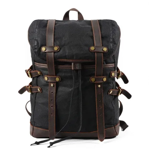 muchuan-sac à dos pour ordinateur portable 15.6 pouces, vintage, grande capacité, résistant à l'huile, étanche, pour adolescents, en toile, cuir, avec cordon de serrage