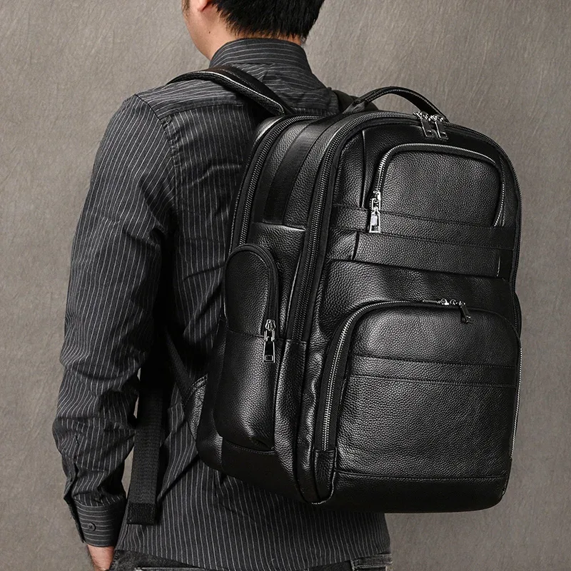 sac de voyage en cuir double couche pour homme, sac pour ordinateur d'affaires, sacs à dos pour ordinateur portable, chargement usb, grande capacité