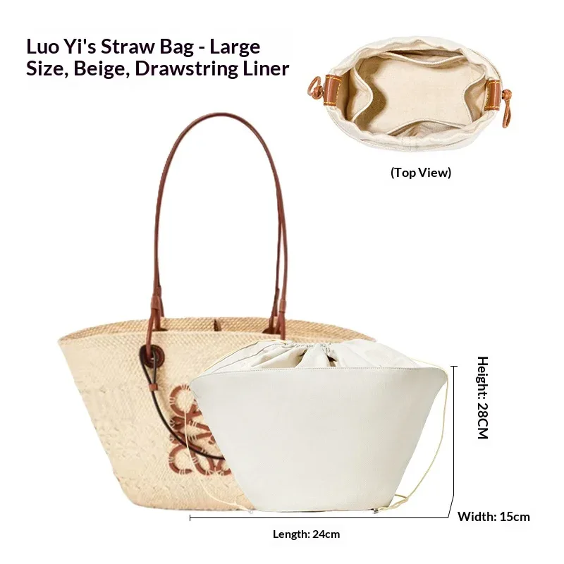 insert organisateur pour sac à cordon avec bandoulière pour sac en paille tressée anagram s/m/l, support et doublure intérieure, accessoires pour sacs