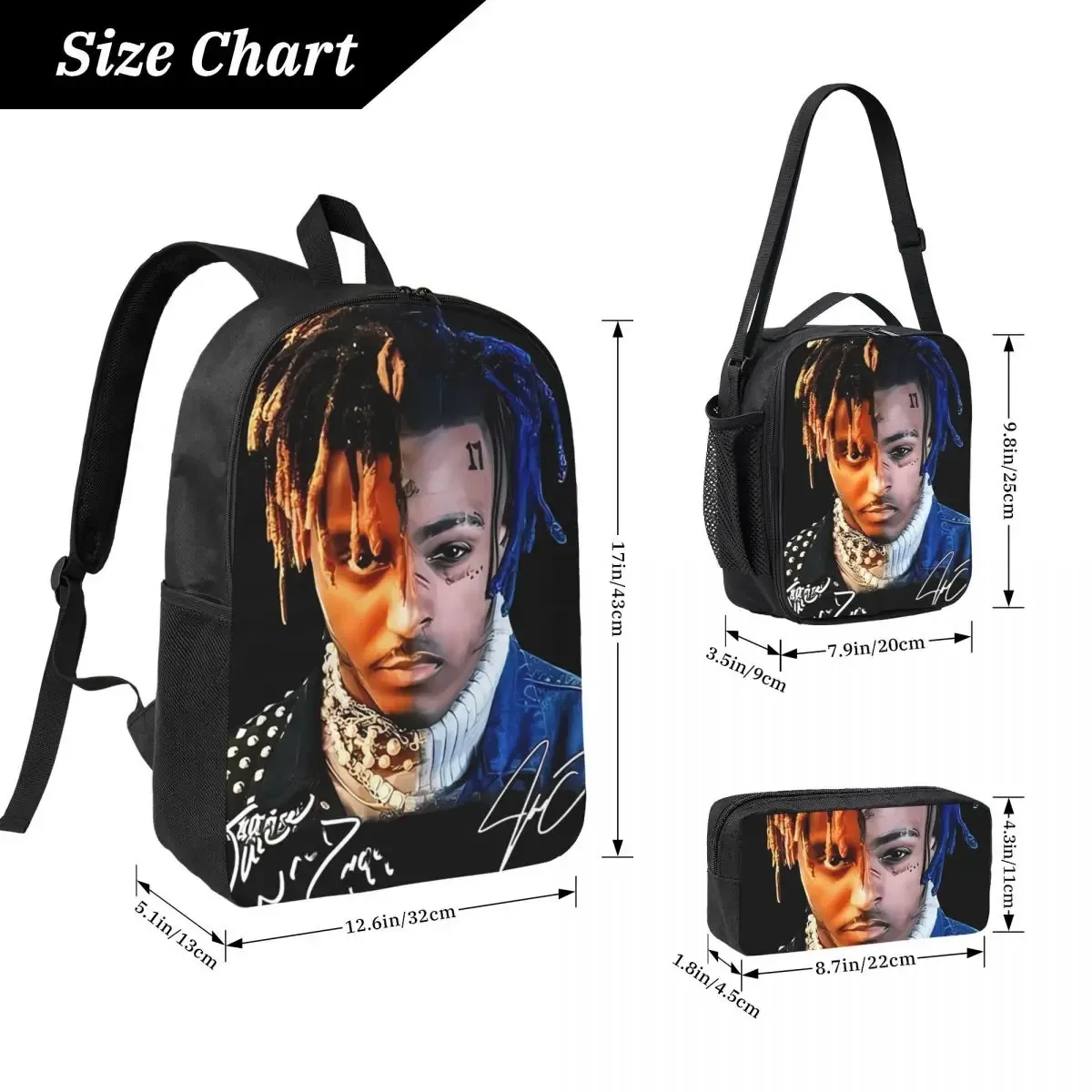 Sac à dos Juice WRLD pour étudiants, sac d'école, sac à bandoulière pour ordinateur, 3 pièces, sac à déjeuner isotherme, trousse à crayons