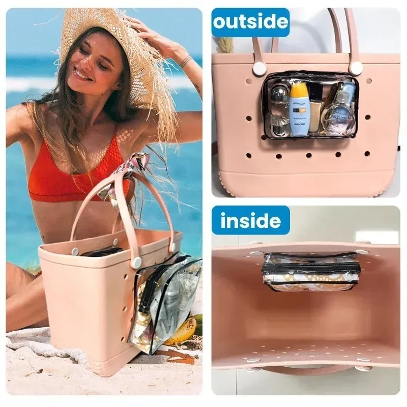 grand sac de plage de rangement en caoutchouc eva, panier de plage étanche, organisateur d'articles divers, pochette intérieure transparente, accessoires de rangement