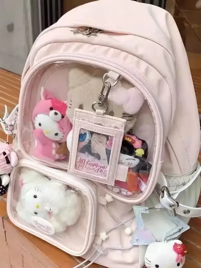 sacs d'école noirs pour femmes, sac à dos japonais kawaii ita, design de grande capacité, sacs à dos transparents, sac y2k, nouvelle tendance 2025