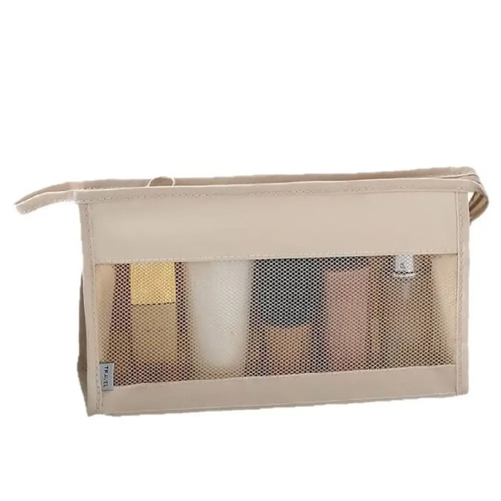 trousse de toilette portable à fermeture éclair, sac en filet à main, grande capacité, pochette de maquillage suspendue pour le camping