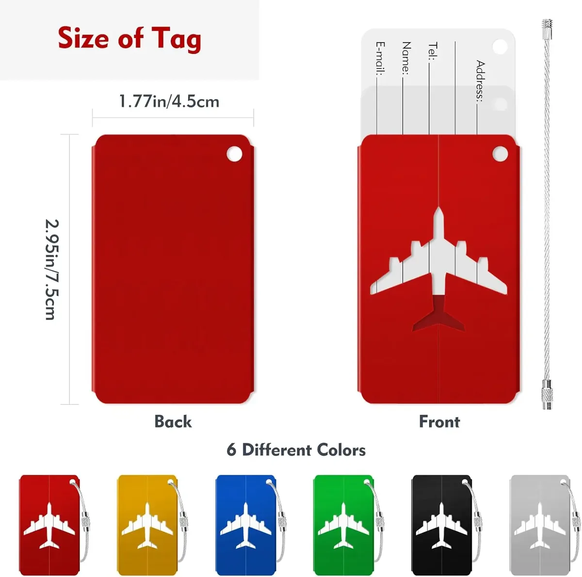 étiquette de bagage de voyage en alliage d'aluminium, étiquette de valise, étiquette d'avion avec nom, anti-perte, accessoires de voyage couleur unie