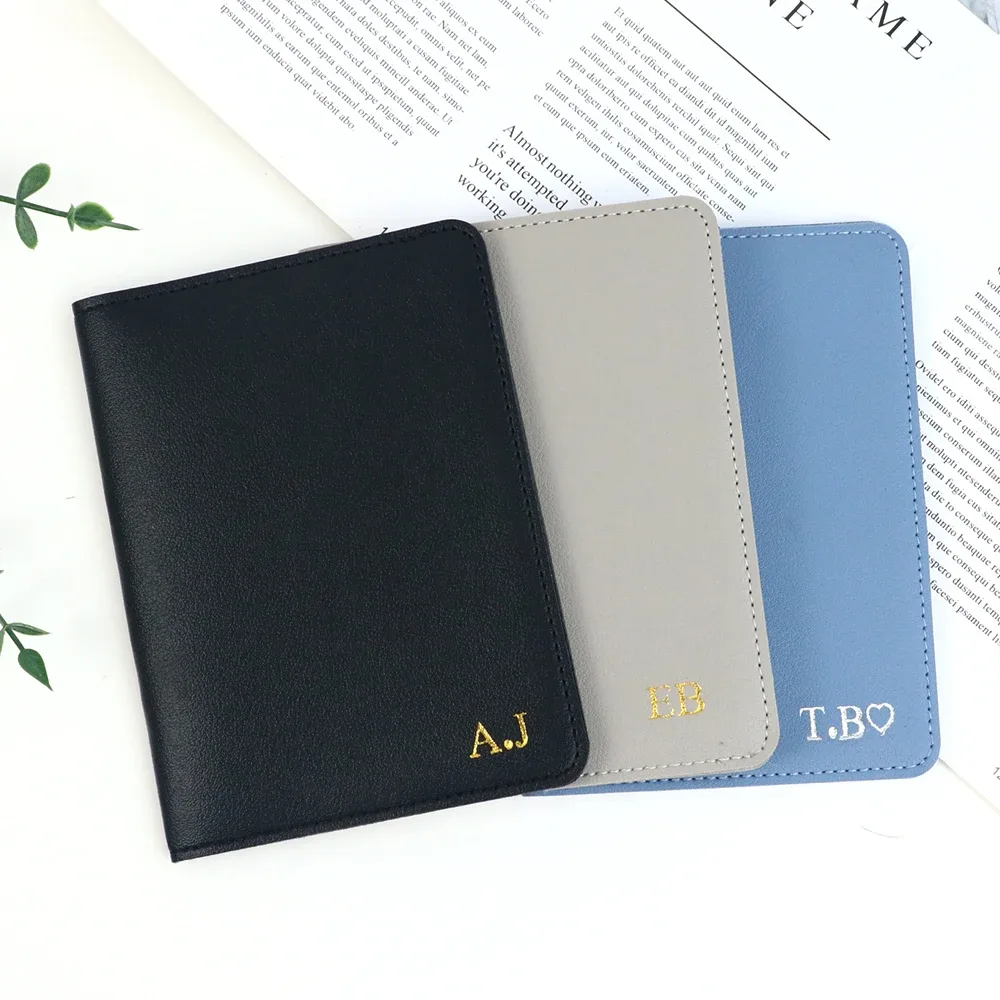 porte-passeport en cuir pu personnalisé avec nom, sac à passeport, bagage, portefeuille de voyage, accessoires