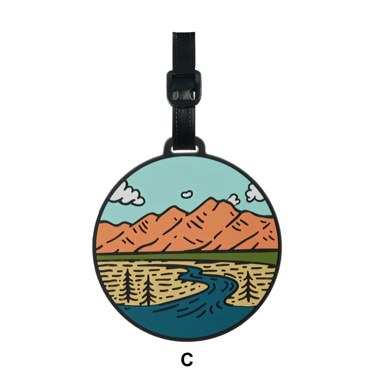 étiquette de bagage en caoutchouc souple de la série paysages naturels circulaires, un élément de voyage magnifique pour les amateurs de plein air, les voyageurs et les navetteurs