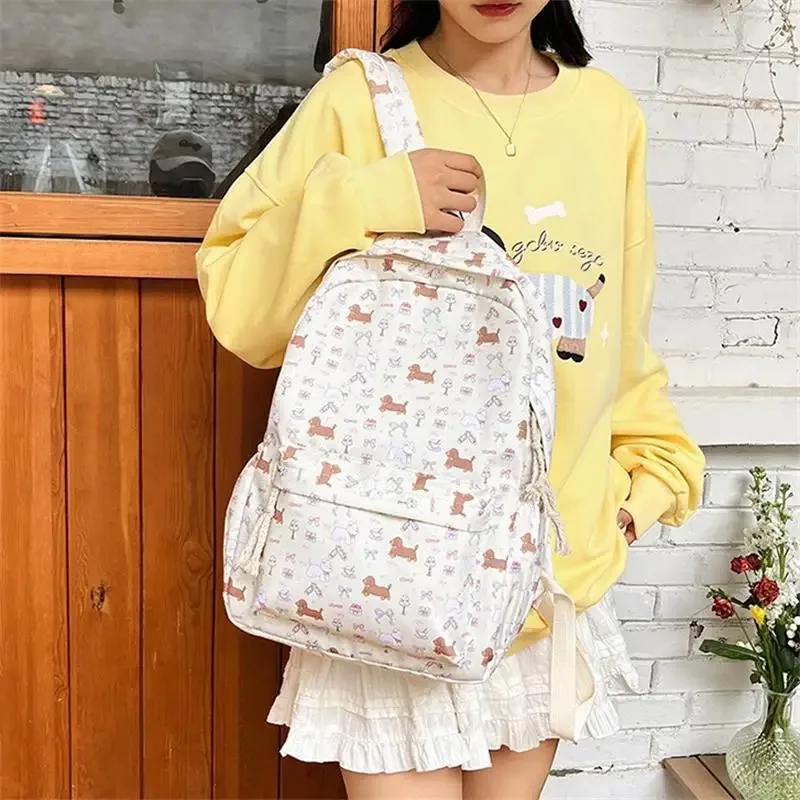 mignon imprimé chiot teckel collège style sac à dos étudiant cartable portable grande capacité sac de voyage girly sac cadeau d'anniversaire