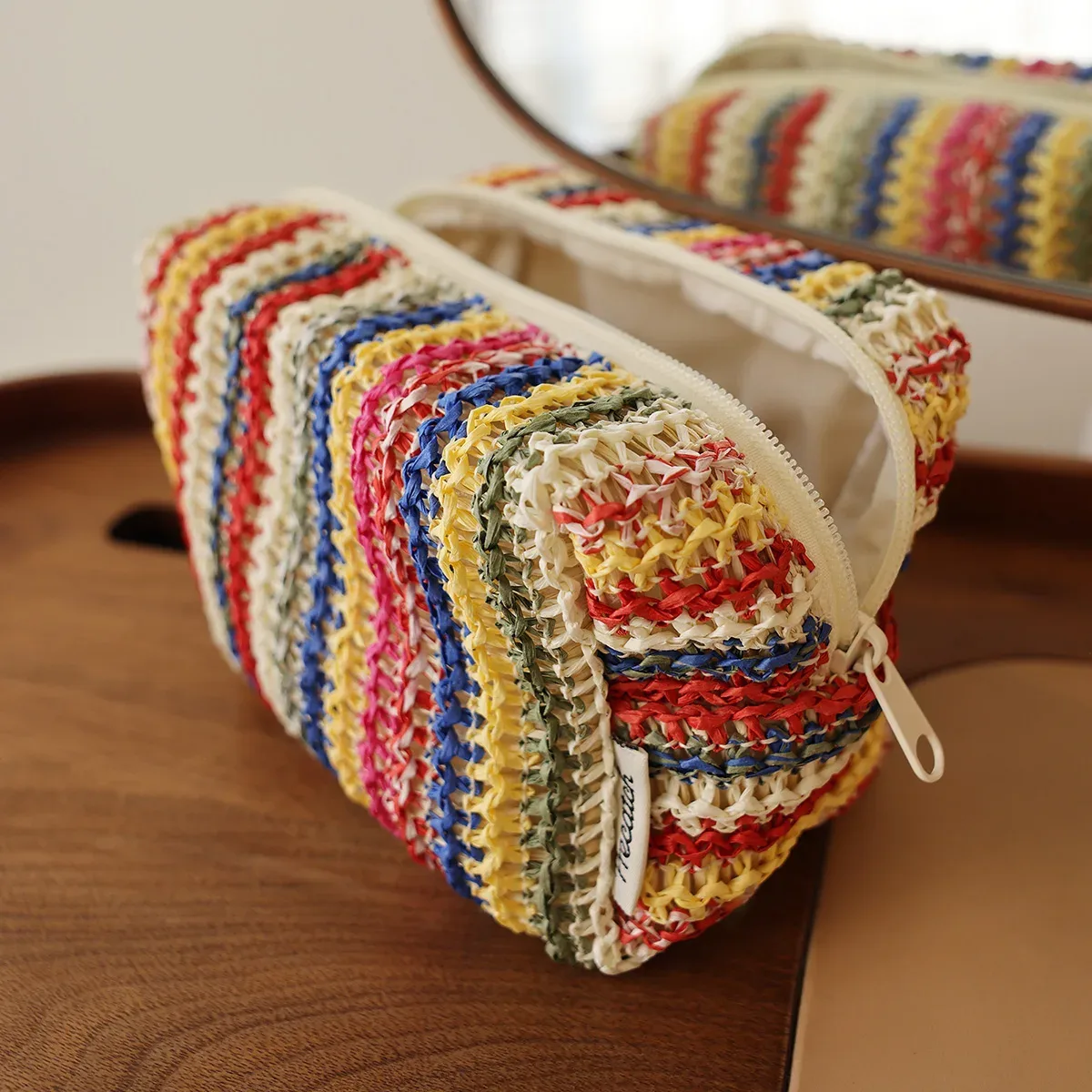 sac à cosmétiques tricoté coloré, sac à main de voyage, pochette de toilette, organisateur de cosmétiques et de soins de la peau pour femmes, sac en déplacement