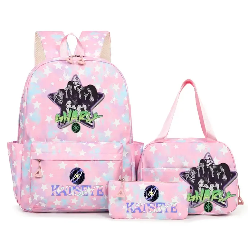 sac à dos scolaire pour étudiants avec imprimé amusant hot katseye, ensemble de sacs à dos, sac à déjeuner et trousse à crayons, sac à dos populaire pour enfants et adolescents, couleur bonbon